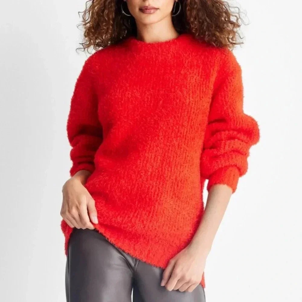 XL Crewneck Relaxed Teddy Sweater Future Collective Red